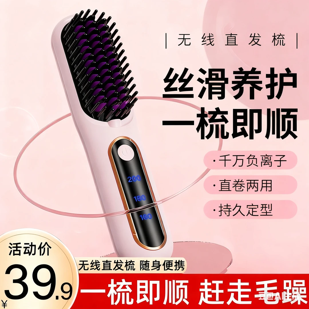 无线直发梳负离子不伤发卷直两用懒人电梳子直板夹卷发棒