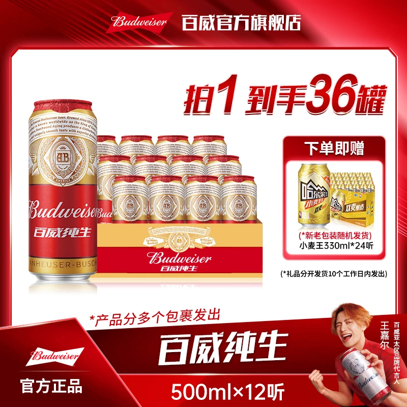 【纯生组合】经典拉格啤酒500ml*12听+小麦王330ml*24dr