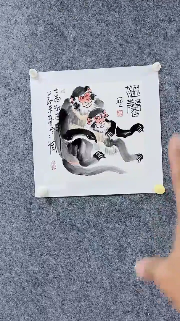 国画王冠人-猴-1平尺-手绘-纸本-国画