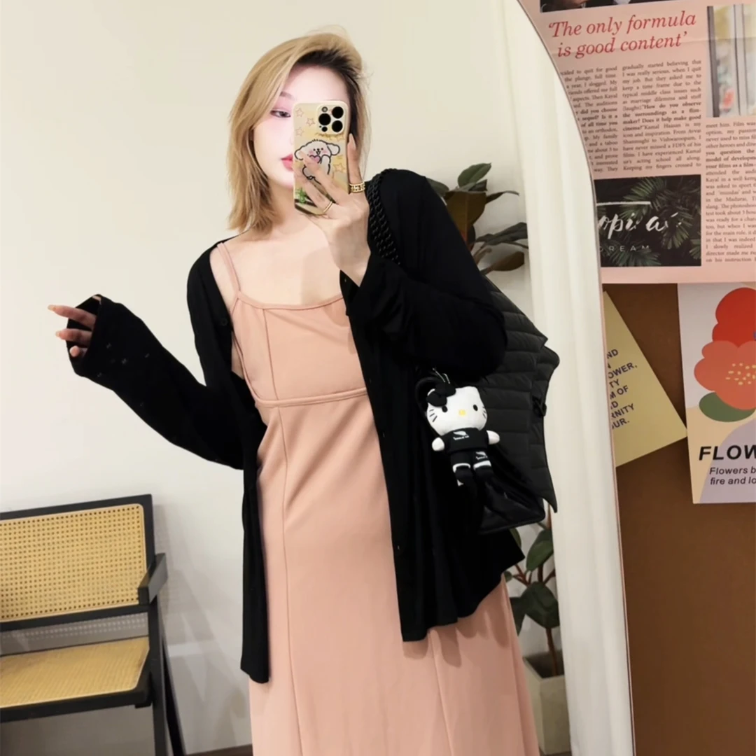 【瘦瘦】夏季纯色大码无袖A字连衣裙侧拉链线条显瘦吊带可调S0471