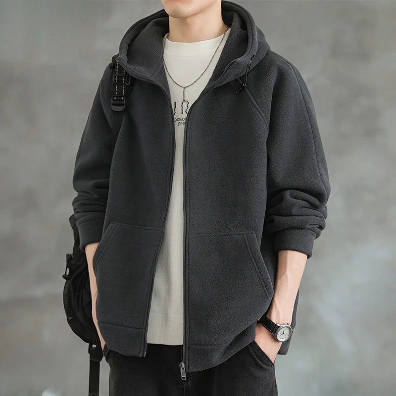 2025摇粒绒卫衣外套男士春秋季新款连帽百搭简约休闲男装开衫衣服