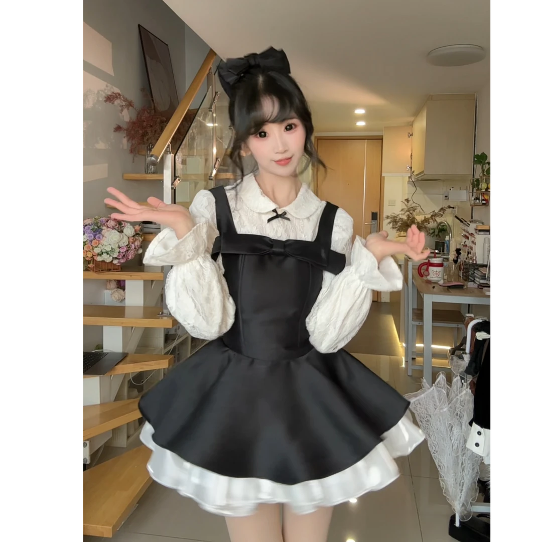 富家千金风吊带连衣裙收腰高级感秋季内搭裙拼接网纱蓬蓬裙