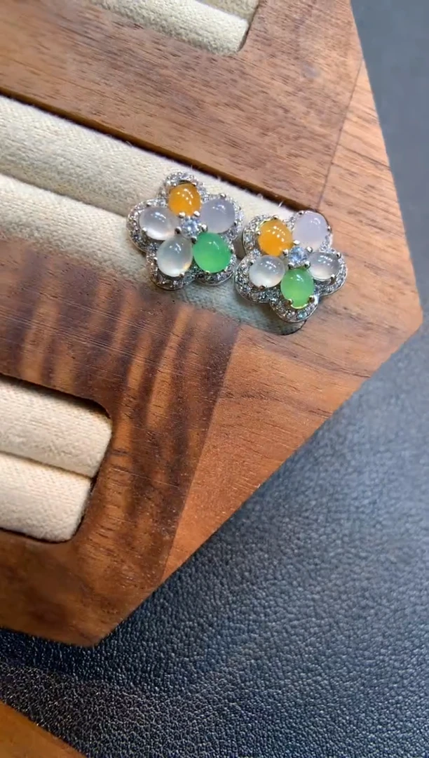 翡翠银S925镶嵌耳饰耳钉