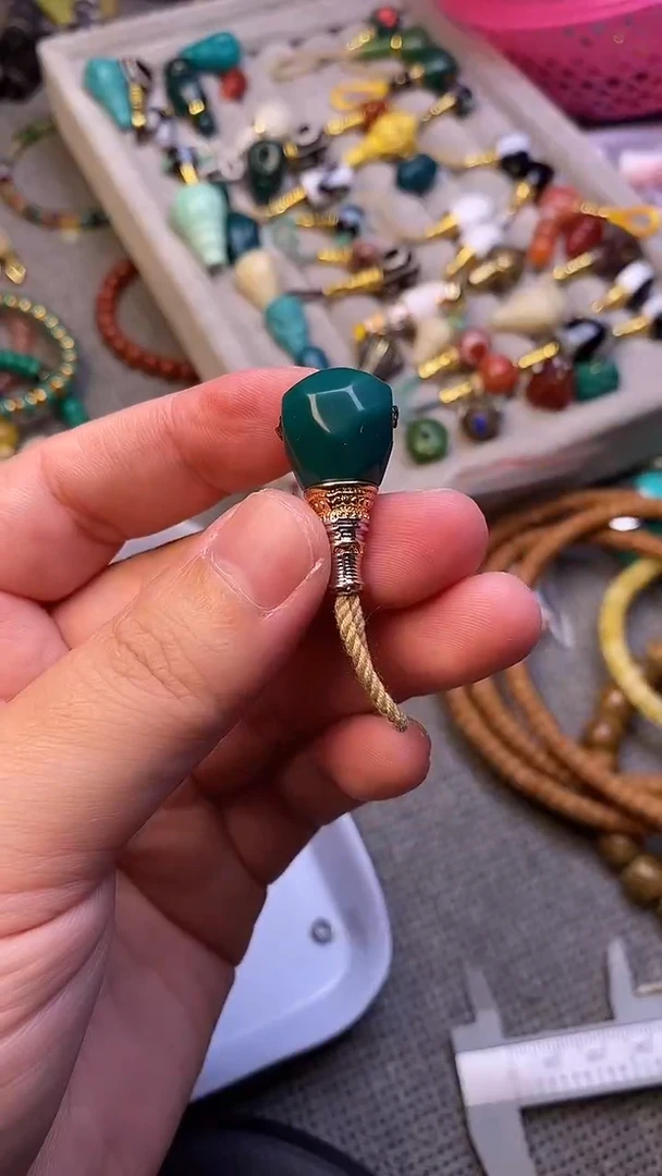 手工艺品琉璃老油绿切面分体三通 单个发