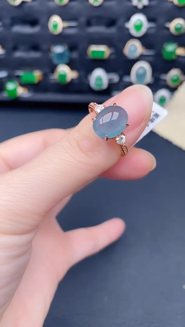 银S925镶嵌戒指翡翠天然a货翡翠90