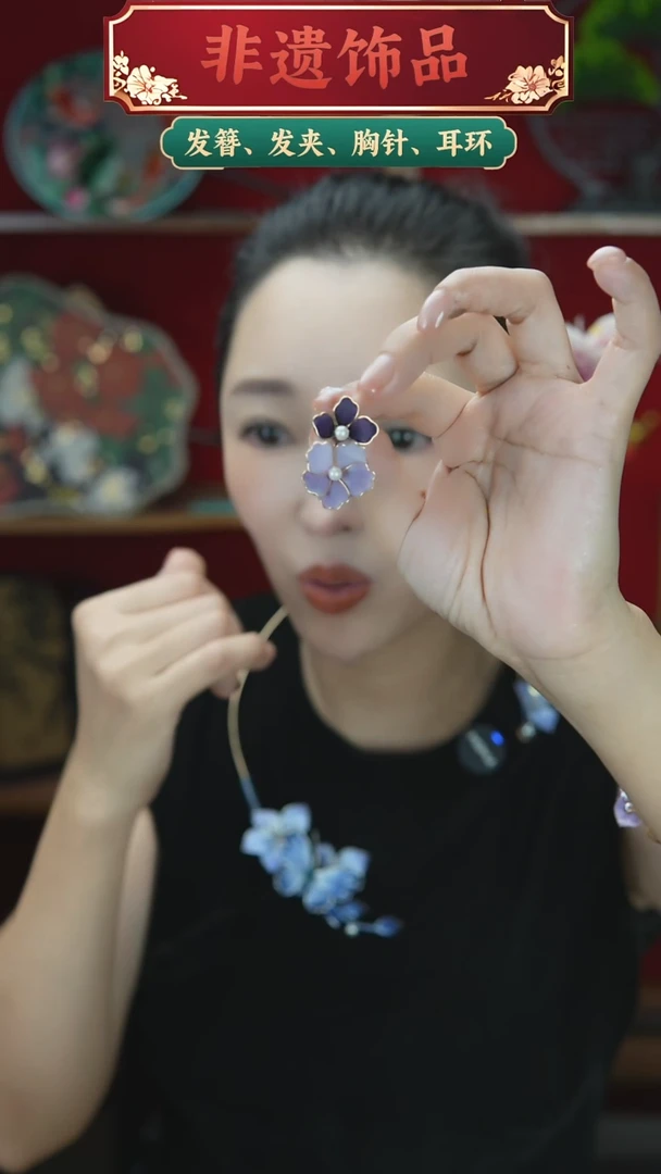 非金属木质非遗绒花新品重工耳环