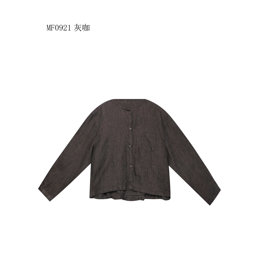 【麻訪家】MF0921灰咖文艺简约休闲百搭长袖开衫上衣