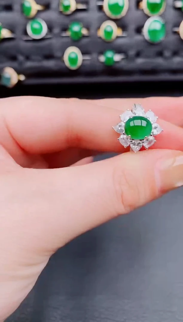 【闪购商品】翡翠戒指银S925镶嵌天然a货翡翠185
