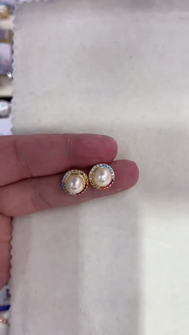 银S925镶嵌海水珍珠耳饰清货