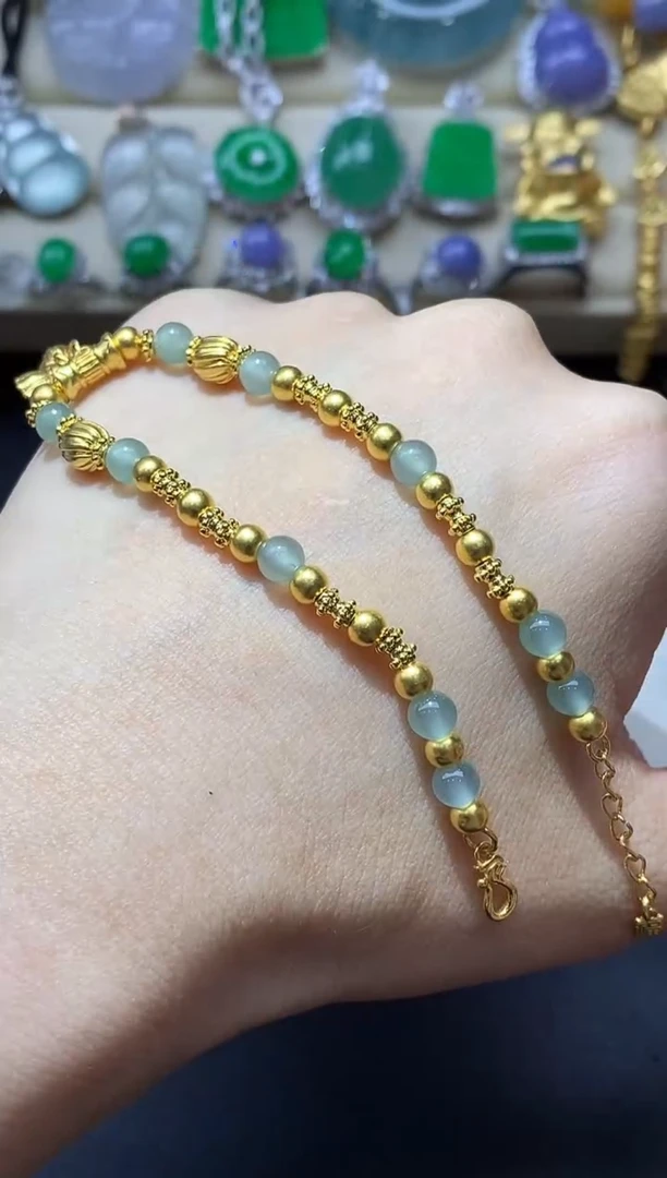 足金镶嵌手链翡翠350-中国好珍宝