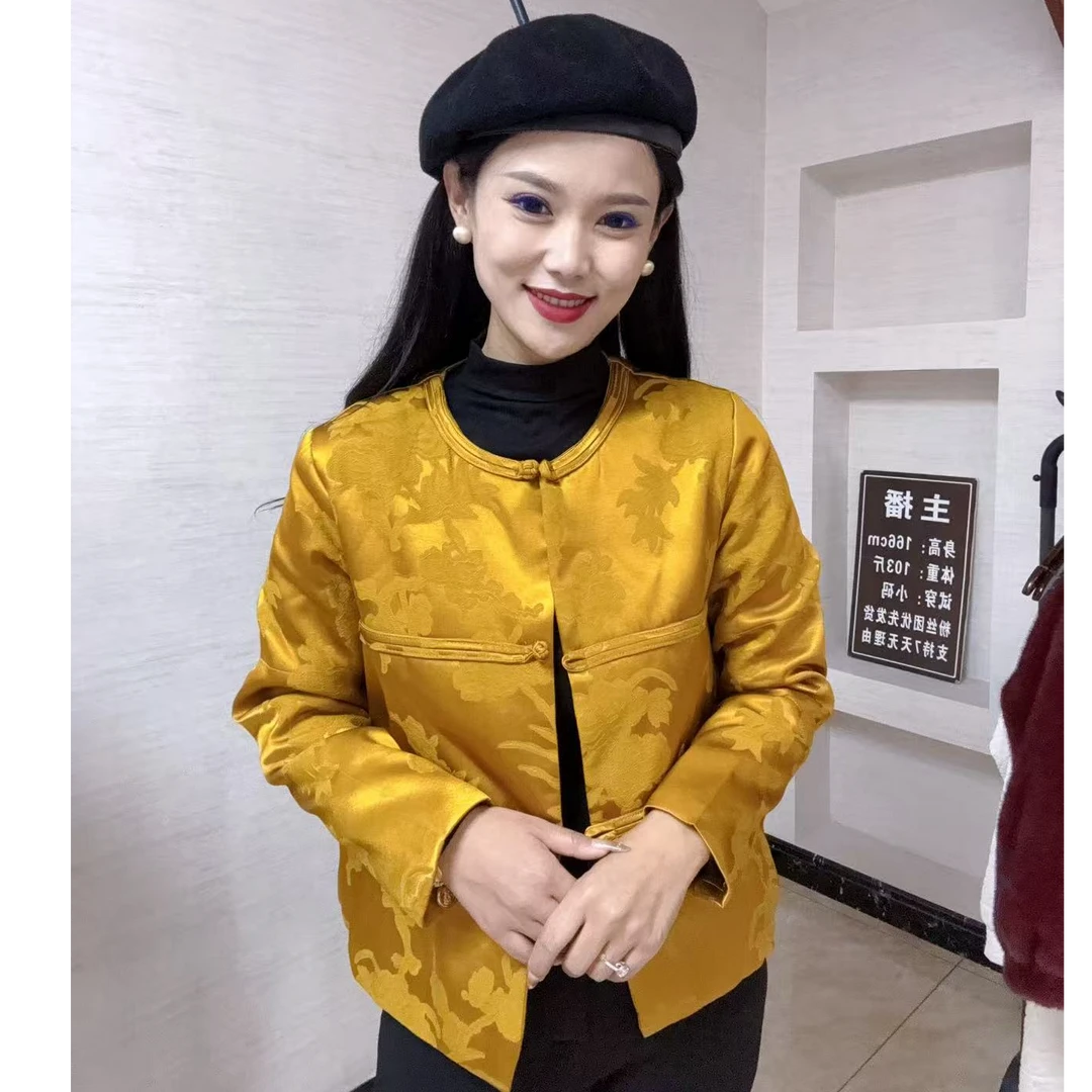 1109N新中式国风黄色盘扣提花外套女