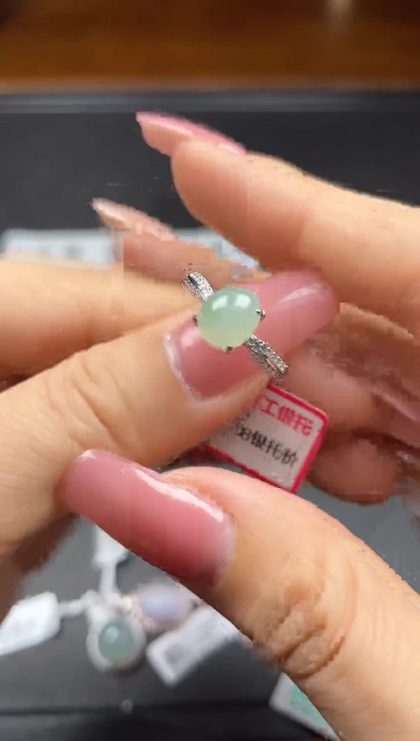 银S925镶嵌戒指翡翠天然翡翠A货