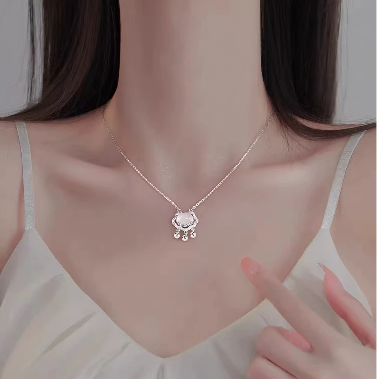 坠链均925银合成锆石 s925银平安锁项链女轻奢小众设计感纯银锁骨
