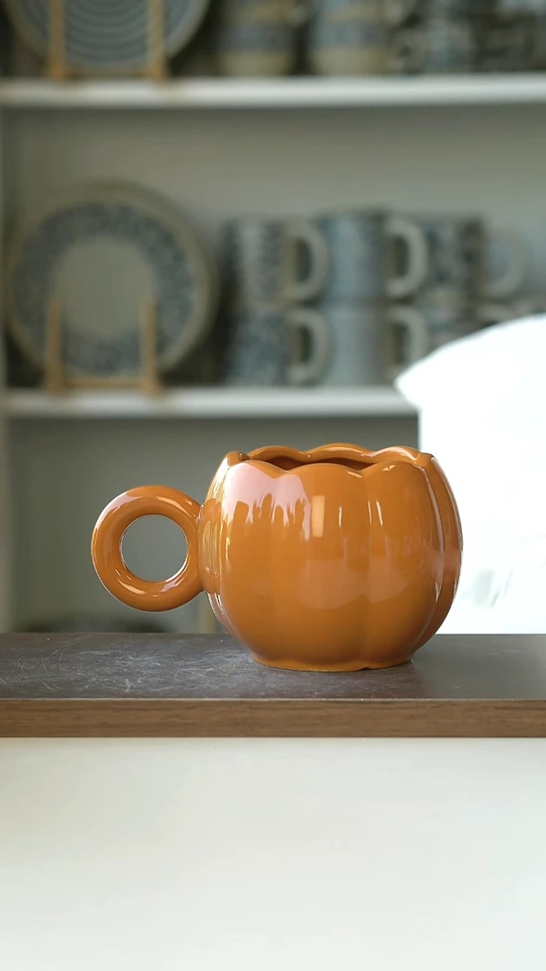 陶出荷兰hema焦糖南瓜马克杯520ml@4-2@微瑕