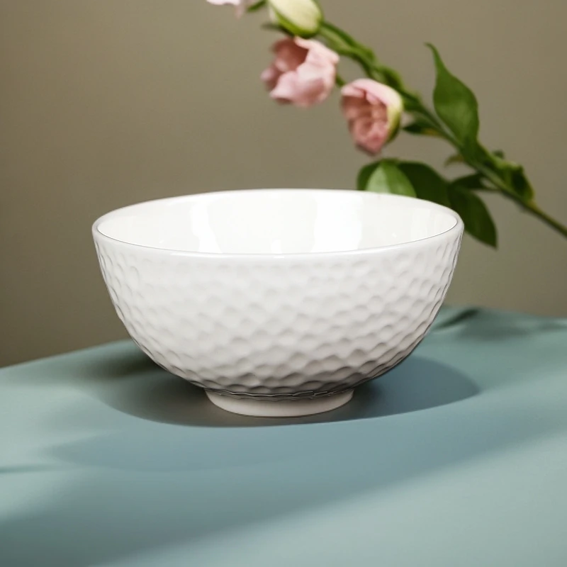 高尔夫4.5寸面碗 陶瓷饭碗纯白骨瓷家用高尔夫碗创意浮雕碗盘餐具