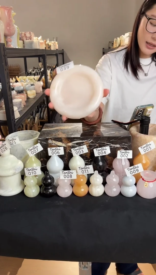 石材039粉白玉嘟嘟盘