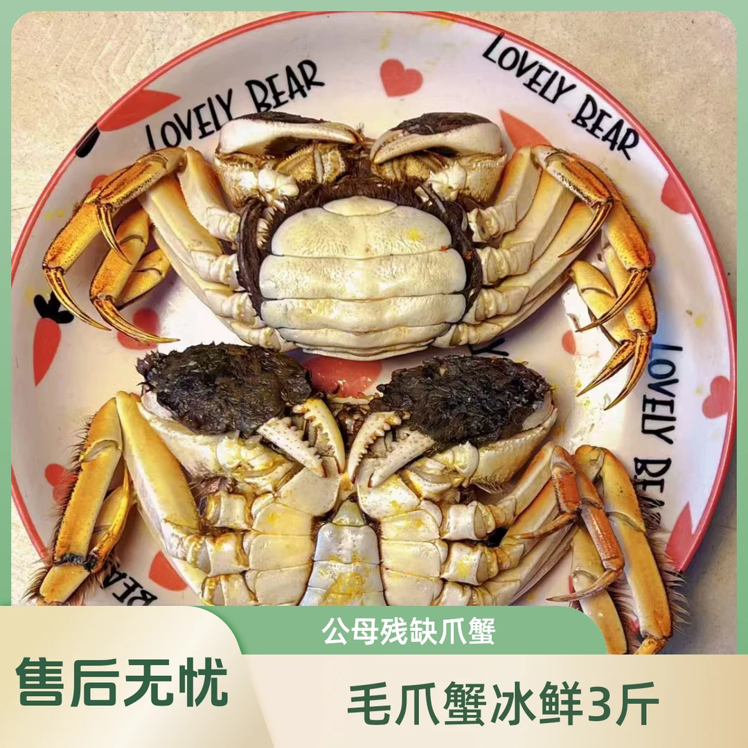 毛爪蟹【公母残】缺爪缺脚蟹一口气3斤12-13只，冰鲜发货，不保活