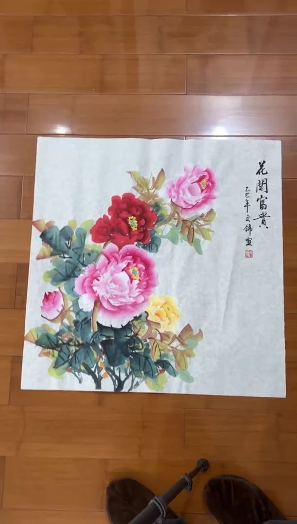 国画纯手工手绘张文锦牡丹68*68厘米