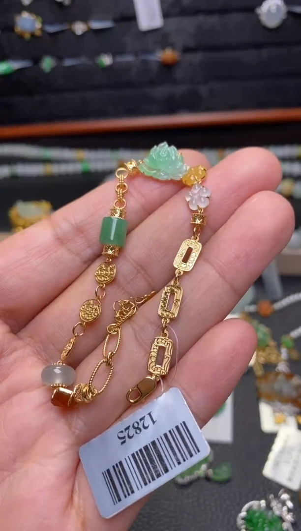 翡翠18K金镶嵌颈饰净货12825