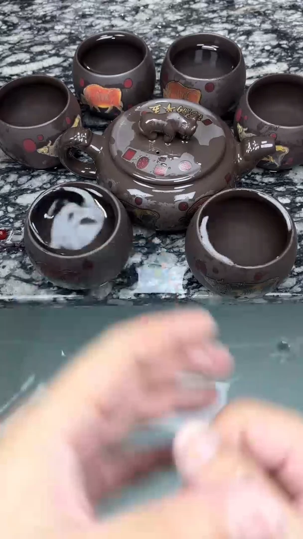 紫砂五牛纳福一壶六杯