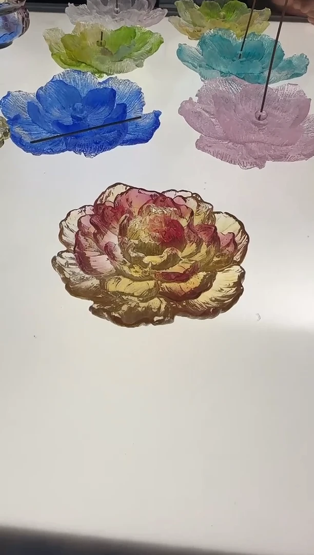 手工艺品琉璃牡丹花茶桌小摆件