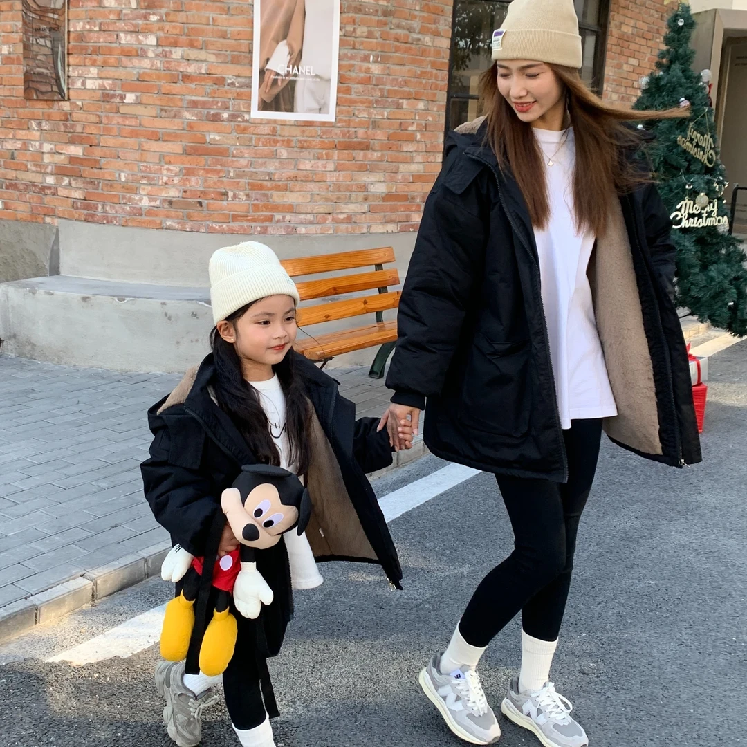 {升级版}新款2024亲子派克棉服男女同款加绒加厚冬季中长款棉衣潮