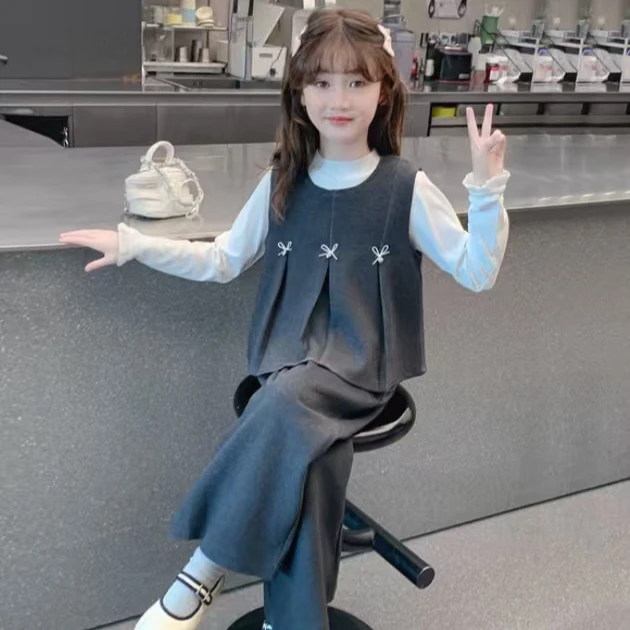 女童秋季套装2025新款网红洋气中大童休闲时髦马甲两件套QSC2429