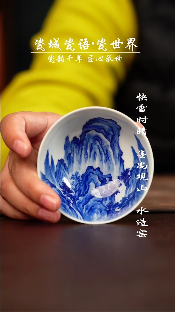 杯子陶寻山晓隐溪山楼观图杯子