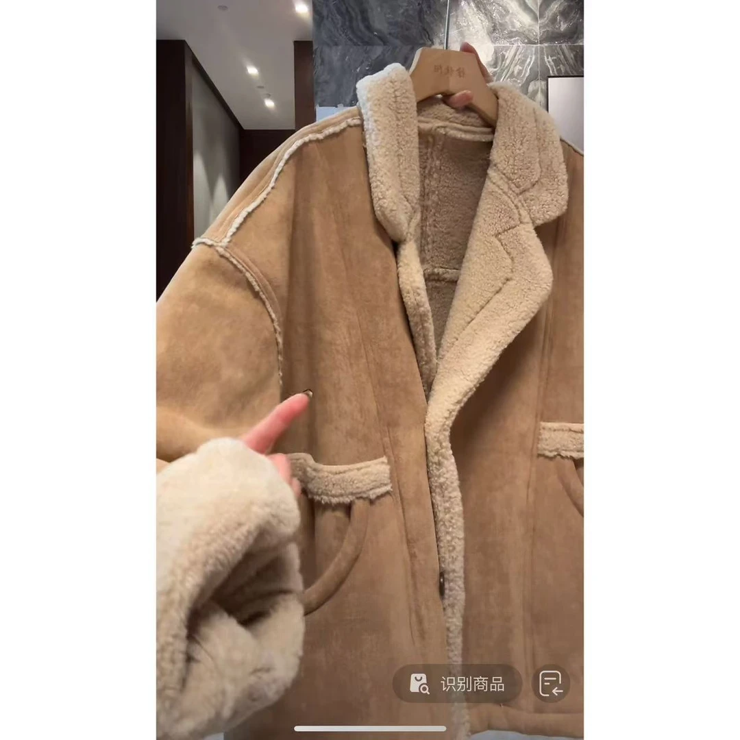 徐秋阳    绒绒燕麦 冬季新款百搭时尚休闲显瘦毛毛外套12088