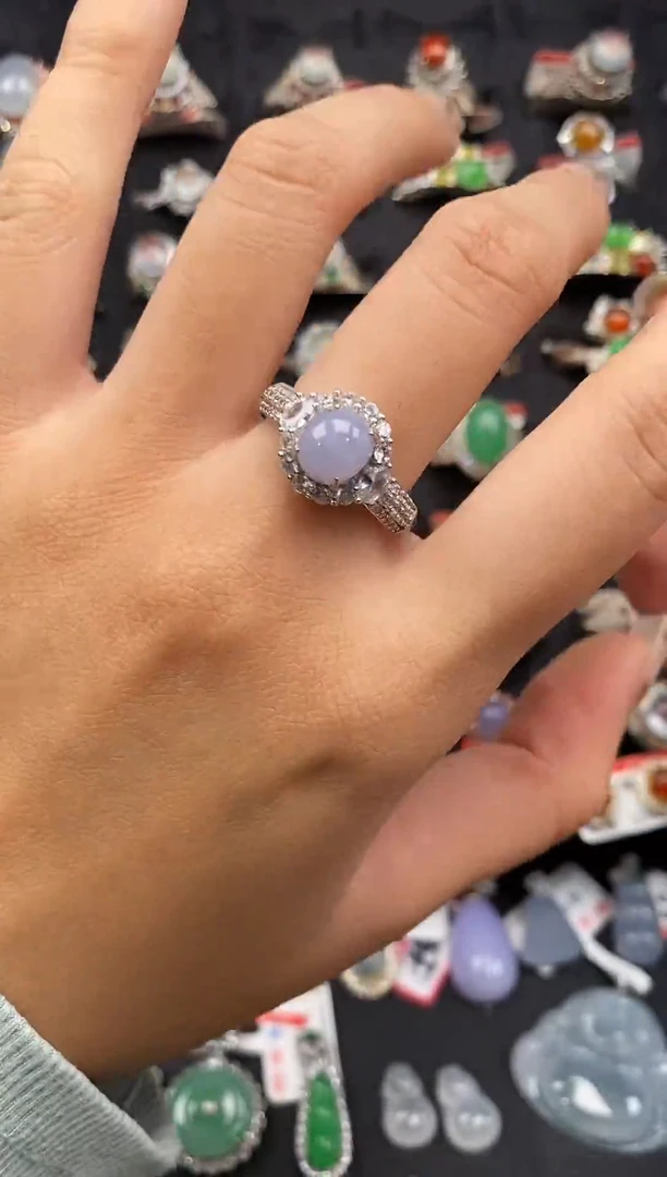 银S925镶嵌戒指翡翠天然A货翡翠77