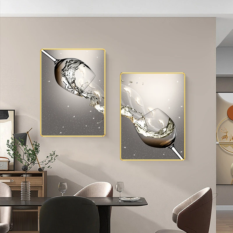 LL031现代简约餐厅装饰画圆角两联酒杯图双联晶瓷画壁画北欧风