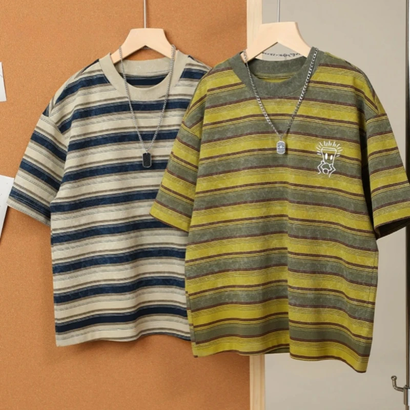 男童夏季短袖条纹上衣2025新款儿童夏装圆领T恤中大童帅气衣服潮