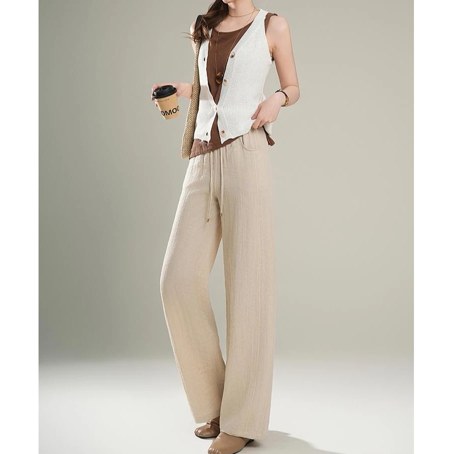 S-棉麻！夏季女士透气亚麻窄版直筒裤麻料冰凉直筒裤M107