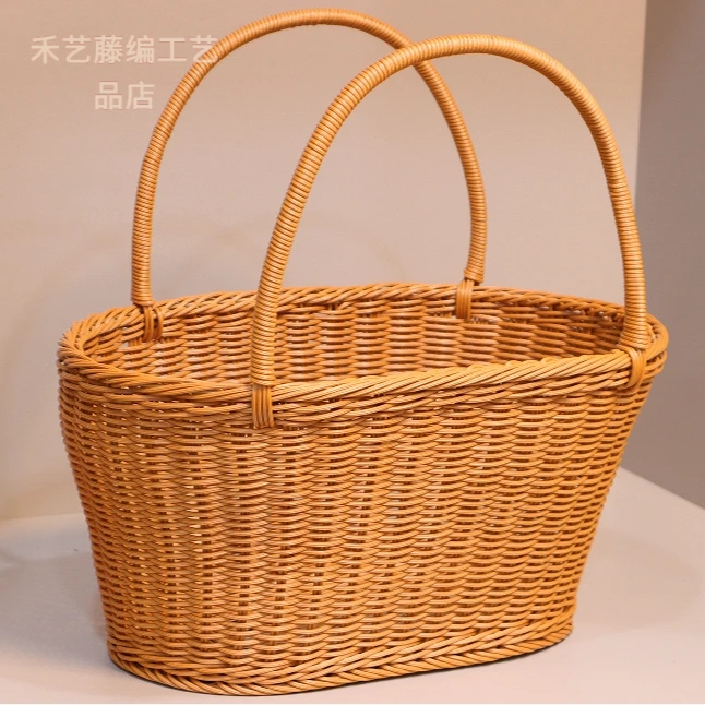 WD小号藤编手提家居整理收纳用品收纳袋买菜户外超市长方形提篮子