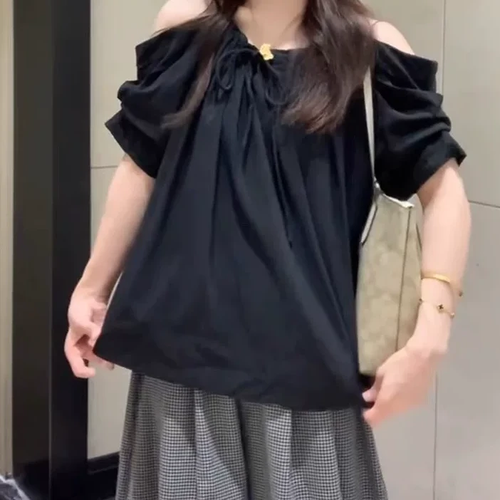 【鱼白专属】黑色短袖套装女夏2025新款胖mm显瘦设计感88106