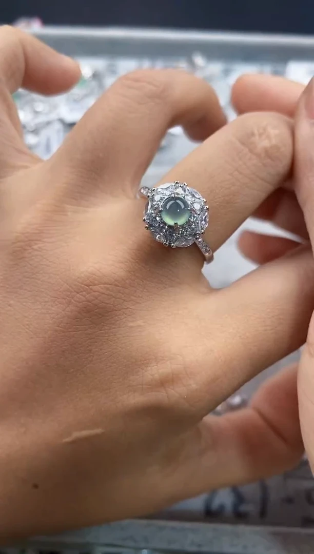 银S925镶嵌戒指翡翠222    1