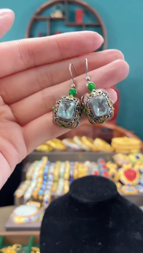 非遗手工花丝镶嵌耳环