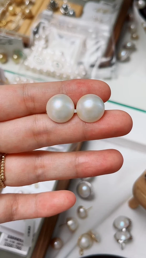 耳饰银S925镶嵌拼合珍珠（马贝珠）海水马贝