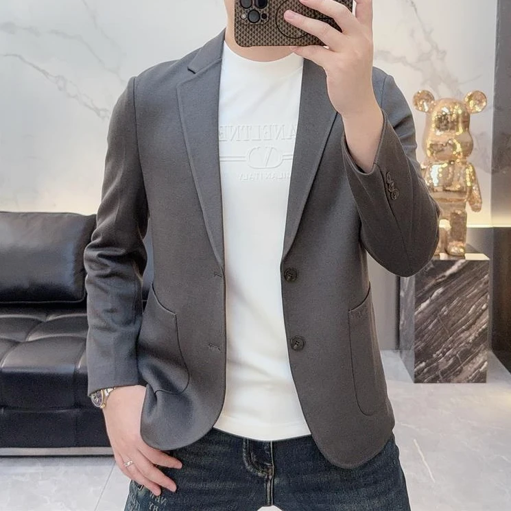 2025时尚秋冬新款男士西服百搭修身加厚针织小西装男便西潮牌外套