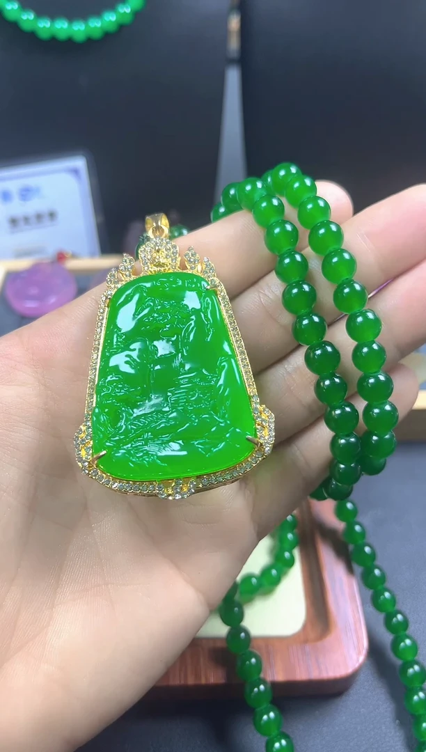 银S925镀金镶嵌戒指翡翠山水