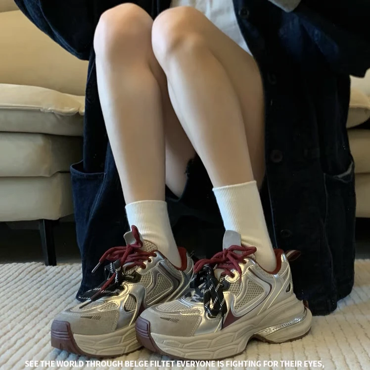 【雪儿】898-38 新款透气网面厚底老爹鞋女休闲鞋子系带高跟运动鞋