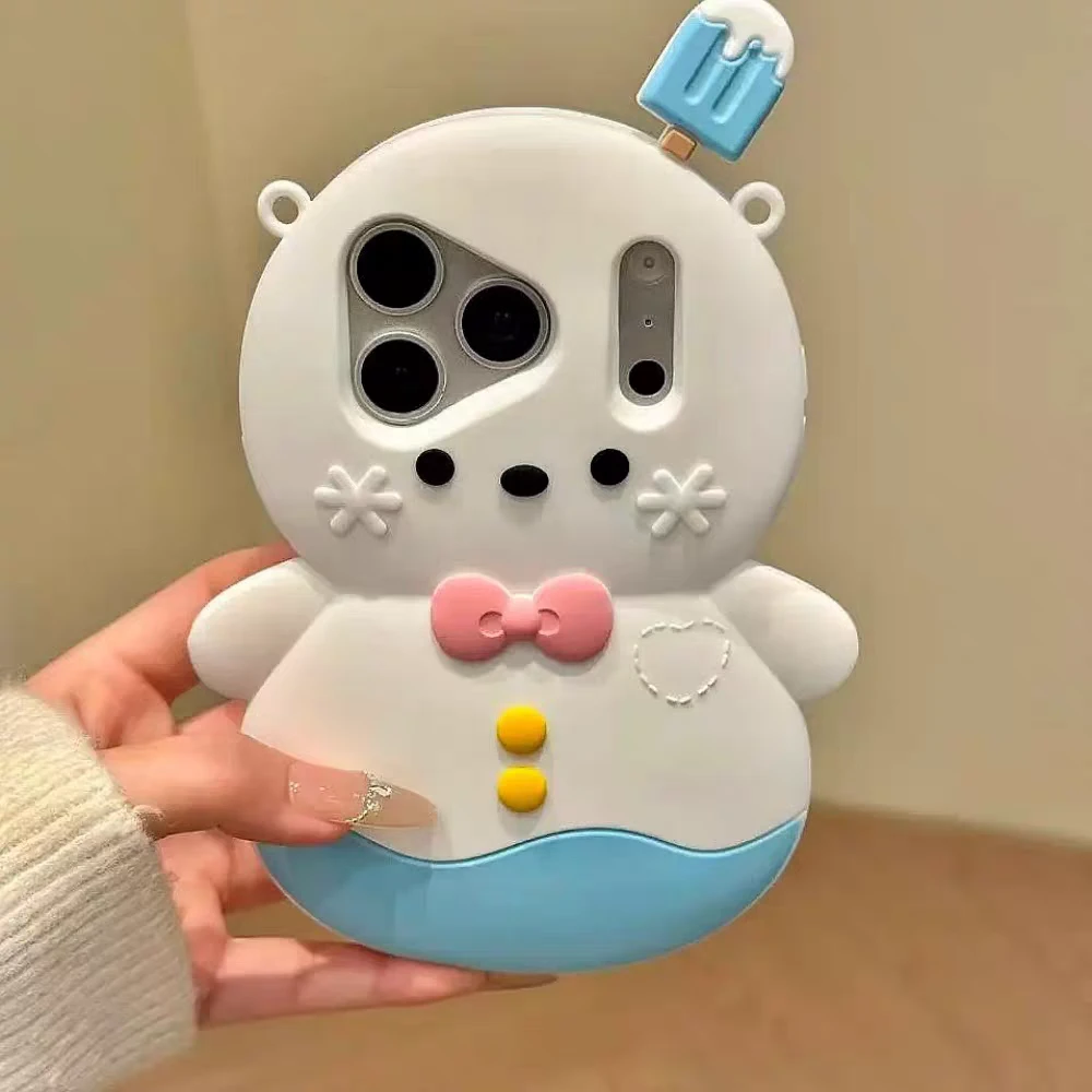 苹果|卡通冰淇淋雪人适用iPhone17可爱ins斜挎防摔16软硅胶手机壳