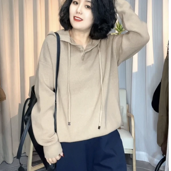 【燕子严选】减龄显瘦连帽针织衫62021
