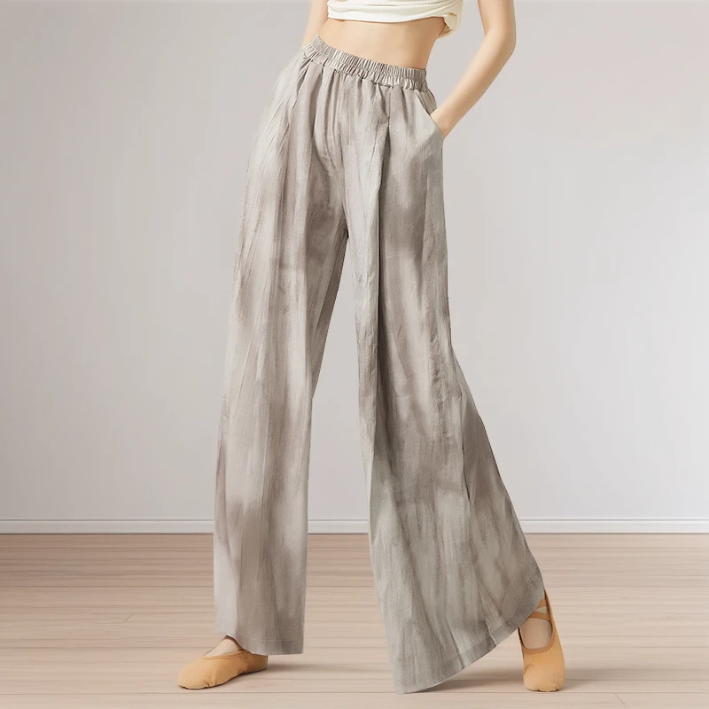 现代中国舞裤女春秋扎染飘逸垂感褶皱阔腿宽松古典现代舞蹈练功裤