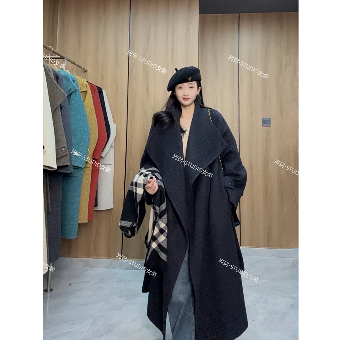 【珂珂专属】韩版宽松立领羊毛大衣8672时尚气质加厚双面呢大衣1