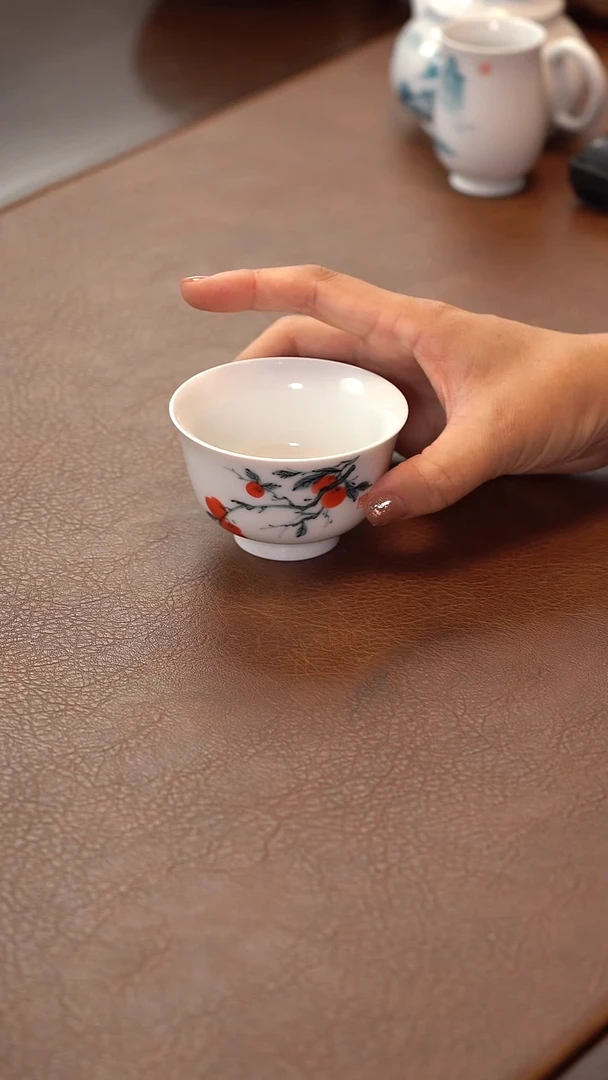 瓷片柴烧白瓷柿子压手杯