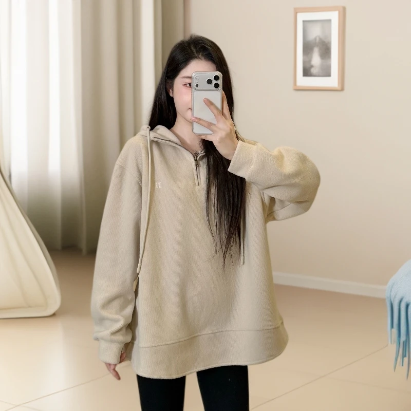 宿慕SUMU韩版百搭宽松连帽卫衣女12-14新品2025时尚休闲上衣1656