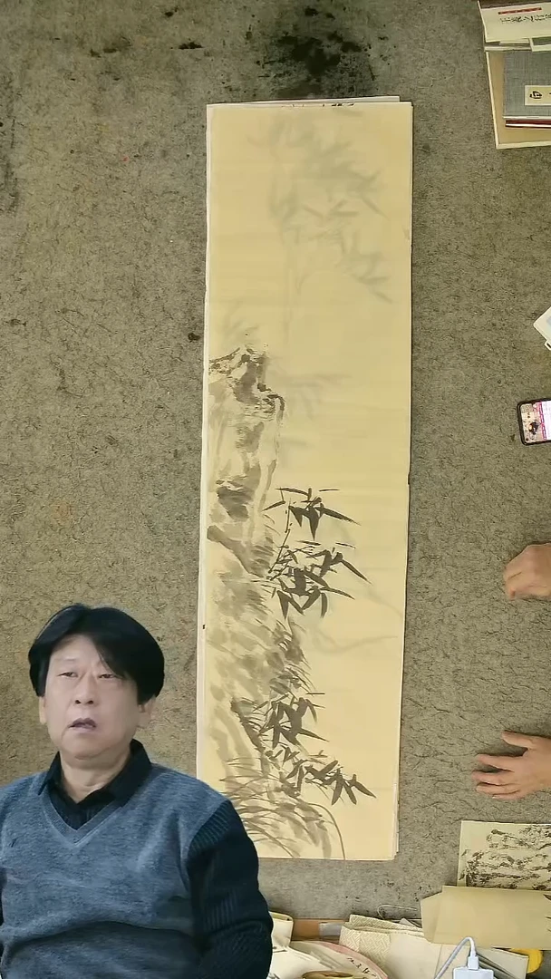 国画四尺对开  墨竹条屏 34*138cm