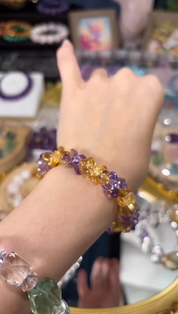 水晶手串未镶嵌紫黄蝴蝶手链一条拍3