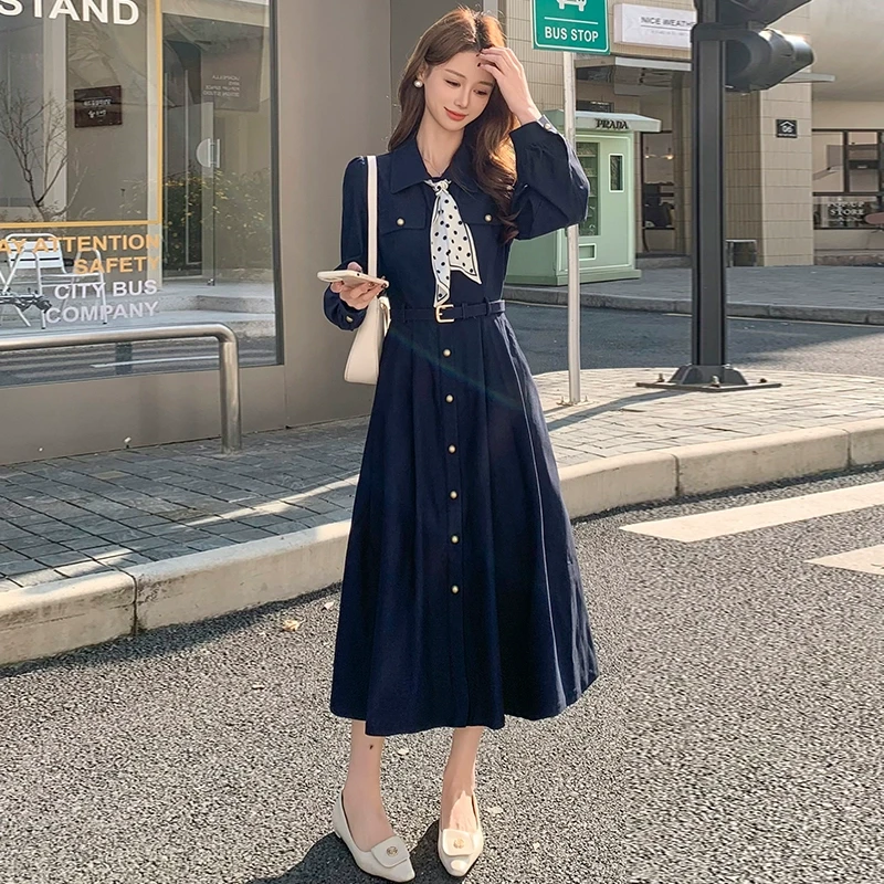 高级感连衣裙女2025年春秋新款收腰显瘦中长款过膝POLO领衬衫裙子